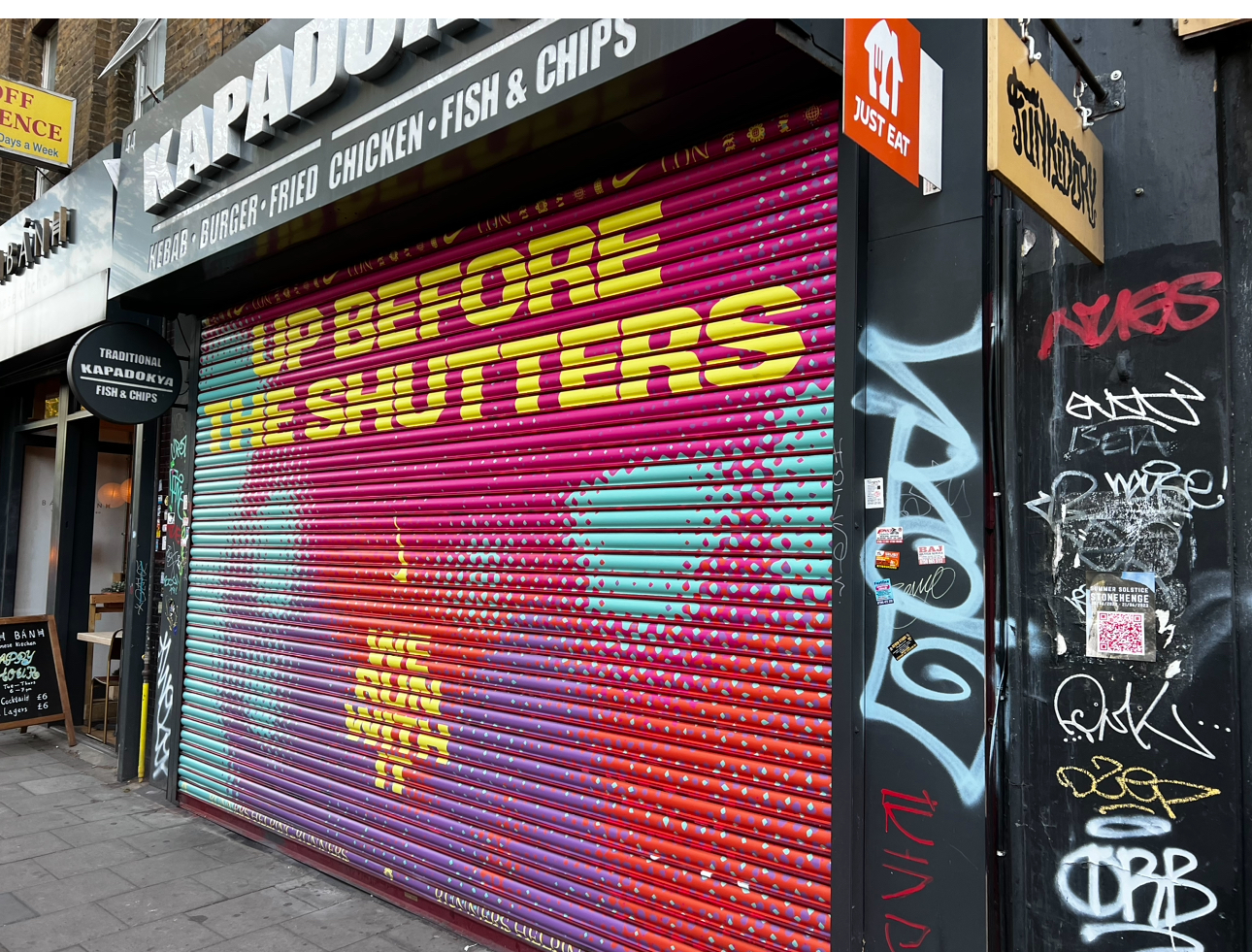 Full-colour shutter wrap on a high street shop designed, printed and installed by Shutter Media in Stockton-on-Tees.