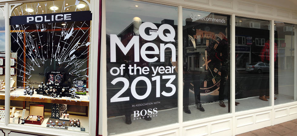 Printed window graphics and shopfront window vinyl installed by Shutter Media in Darlington — archive project 28.