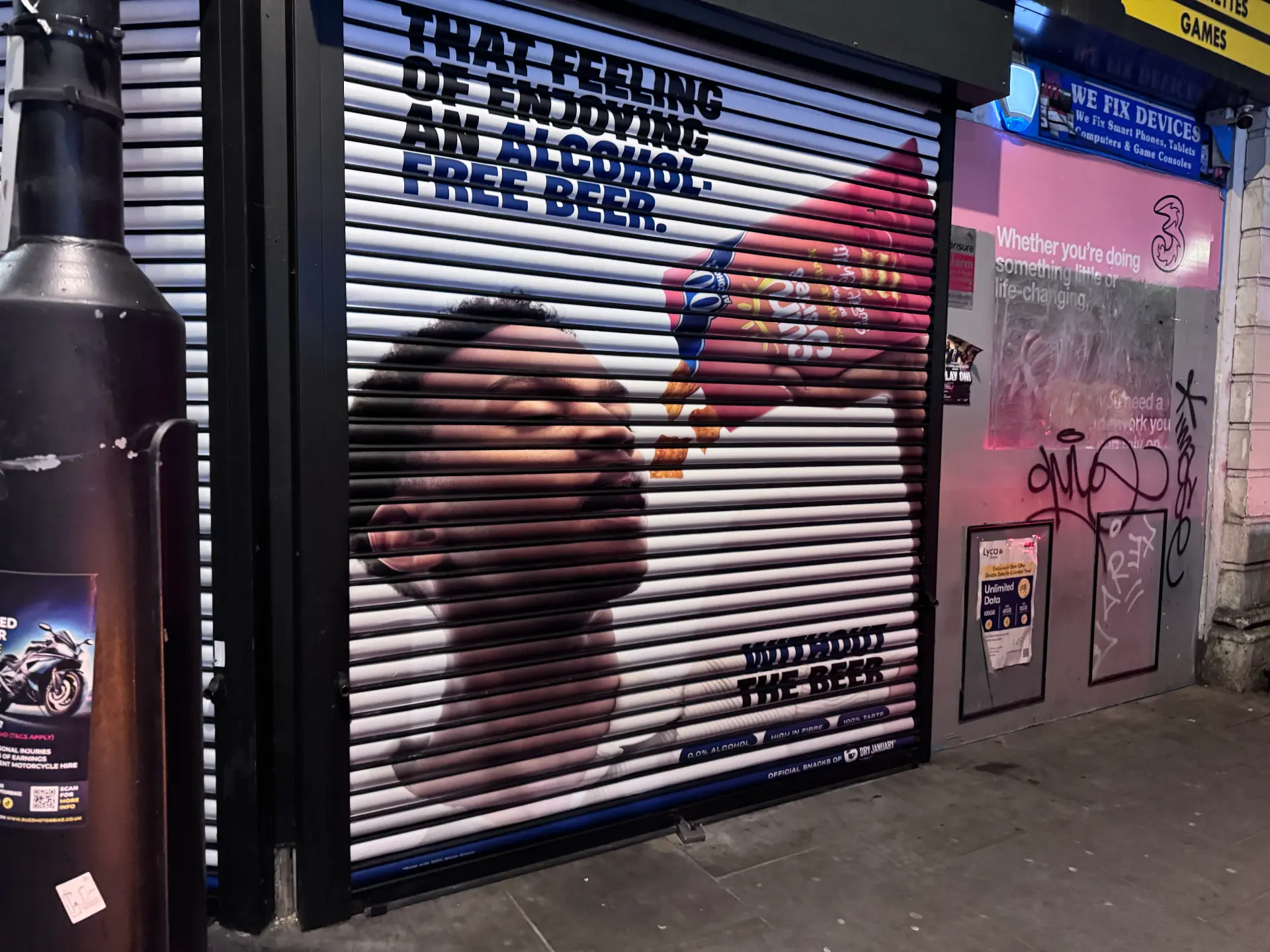 Commercial roller shutter graphics on a corner unit designed, printed and installed by Shutter Media in the North East.
