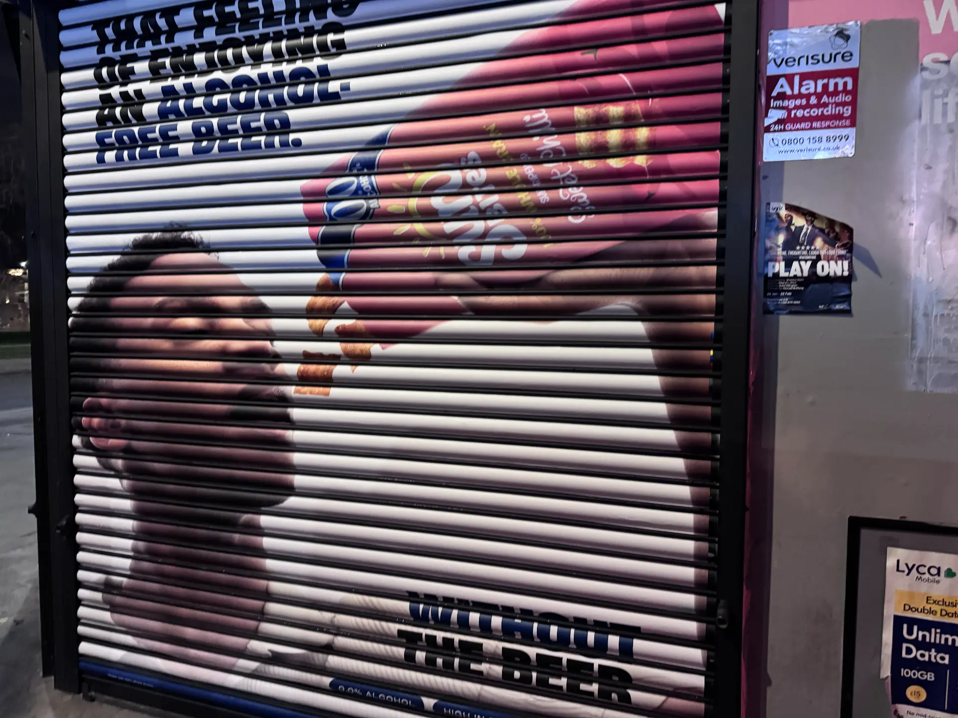 Printed roller shutter advertising a food and drink brand designed, printed and installed by Shutter Media in Newcastle upon Tyne.