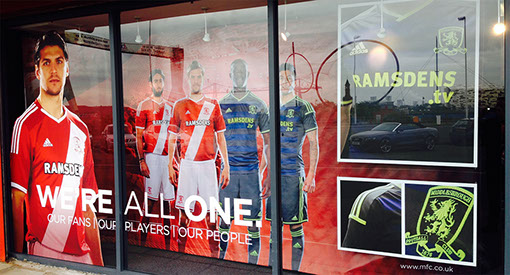 Football stadium graphics and club branding installed by Shutter Media in Teesside — archive project 3.