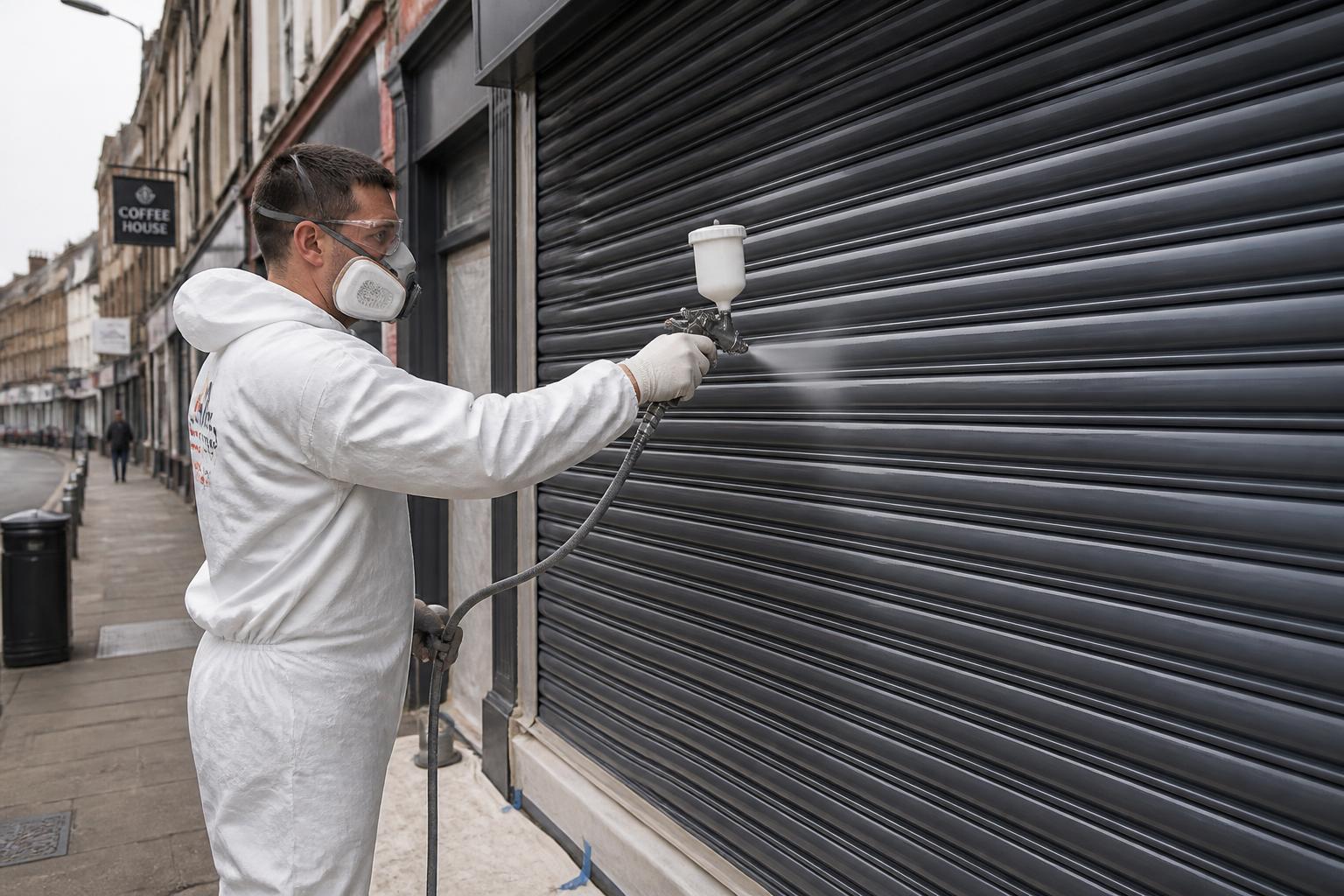 Clear anti-graffiti coating being spray applied after a colour respray